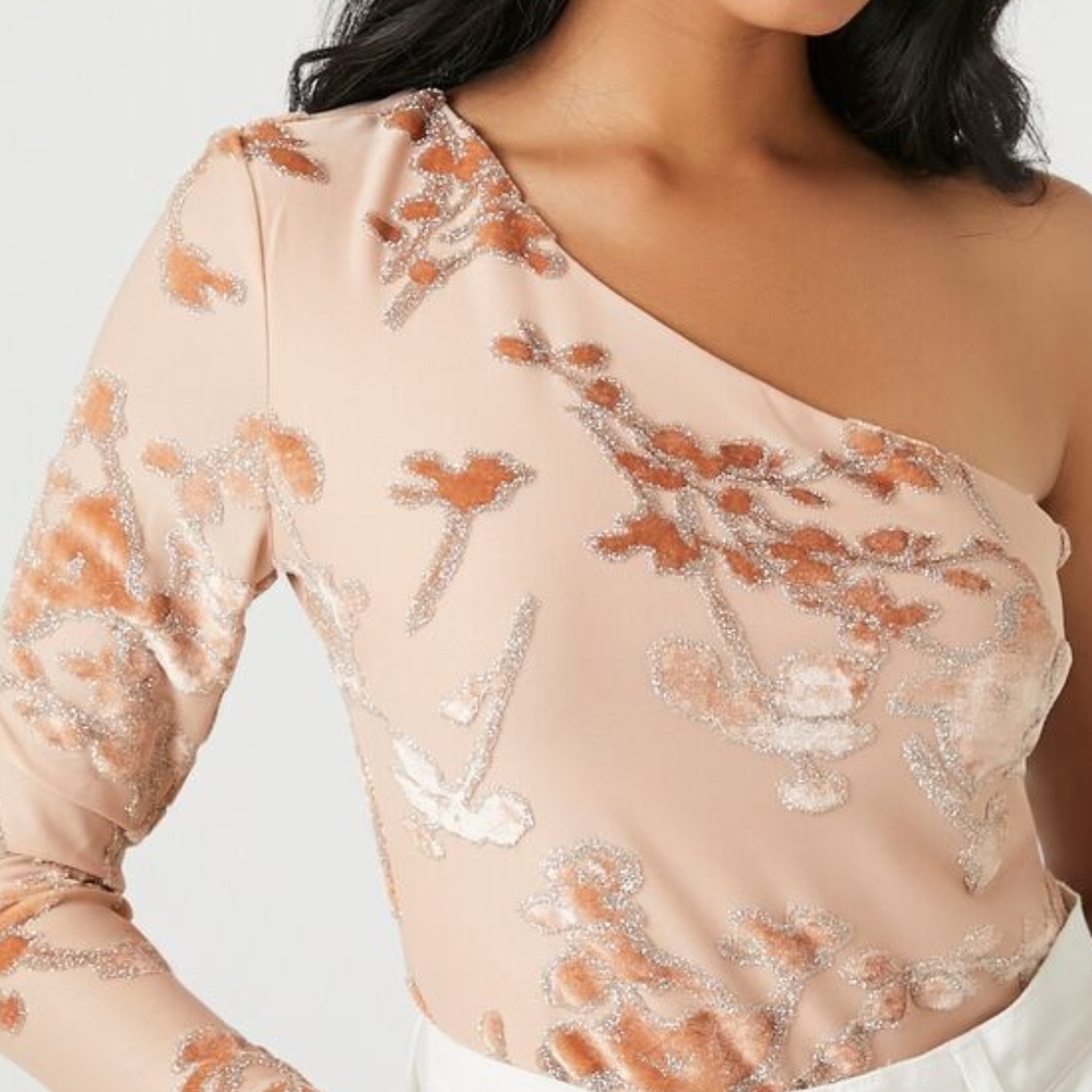 One-Shoulder Velvet Bodysuit